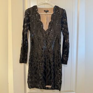 Express Black Long Sleeve Sequin Dress